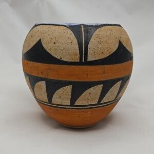 Handcrafted Ceramic Vase with Black and Orange Design